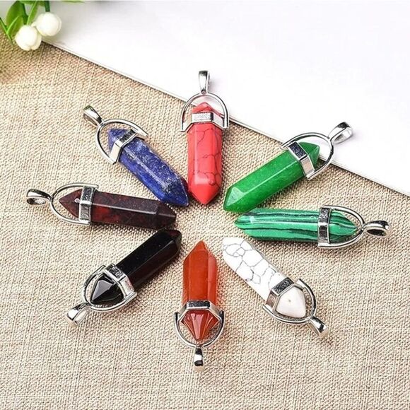 Natural Hexagon Stone Crystal Pendant Mineral Quartz Pendant Handmade - Picture 3 of 6